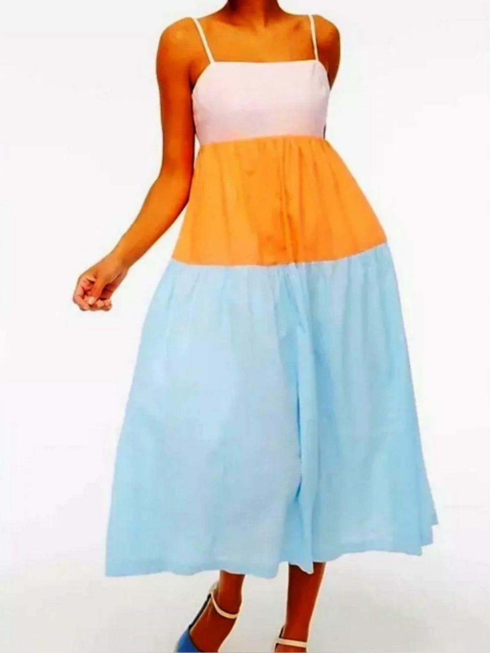 J. CREW Color block Tie Back Tiered Midi Dress
